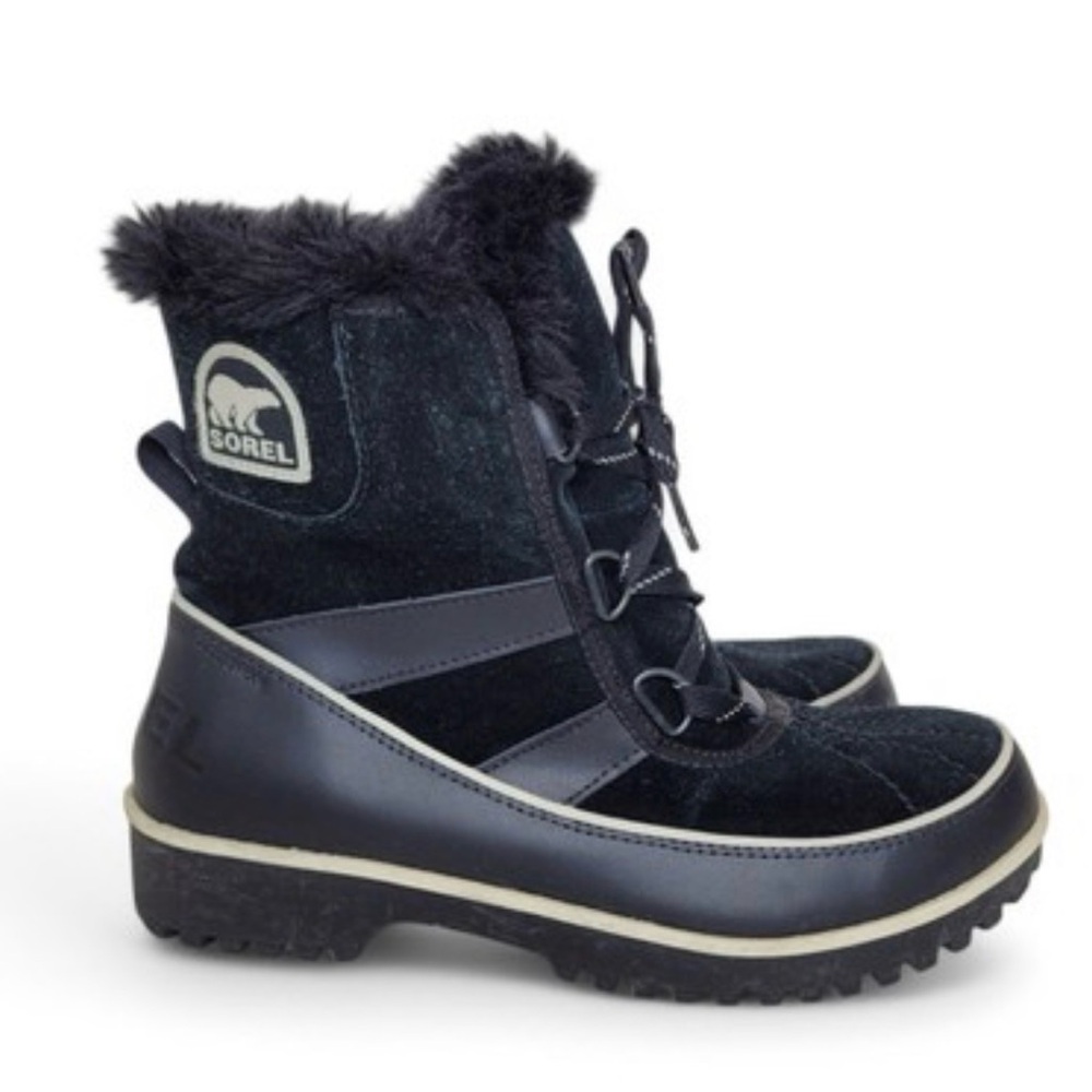 Sorel -women’s Tivoli ll black suede faux fur boots waterproof winter bootie 6.5
